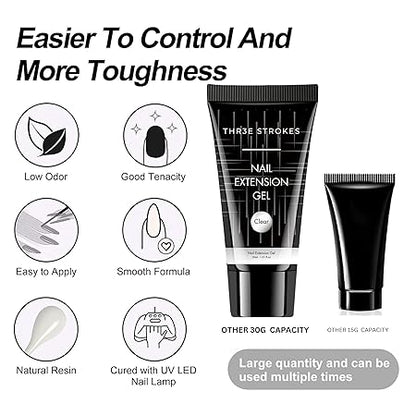 GV441 THR3E STROKES 30 Ml Poly Gel Tubes Polygel For Nails Extensions Finger Nail Art Manicure Acrylic Gel Finish Varnish Hybrid Uv Poly Gel Professional Salon Nail Diy Gift For Women (Clear)