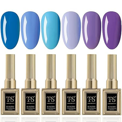 GV43 THR3E STROKES Hema Free Gel Nail Polish Set 6 Colors Gel Polish Manicure Nail Art DIY Home Gifts for Women Girls Rainbow Nails 15ML X 15ML (UV LAMP REQUIRED)(MACHINE SE SUKHENGI) (BLUE LAVENDER 15,12,13,11,18,19, 15ml)