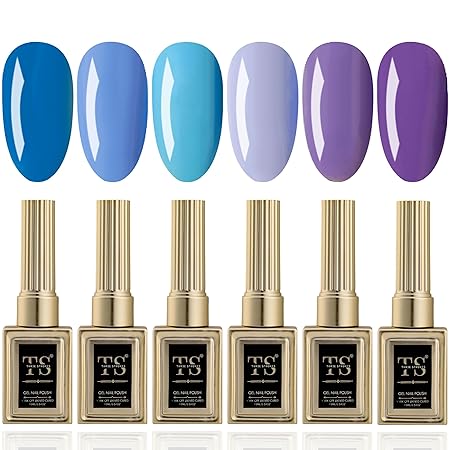 GV43 THR3E STROKES Hema Free Gel Nail Polish Set 6 Colors Gel Polish Manicure Nail Art DIY Home Gifts for Women Girls Rainbow Nails 15ML X 15ML (UV LAMP REQUIRED)(MACHINE SE SUKHENGI) (BLUE LAVENDER 15,12,13,11,18,19, 15ml)