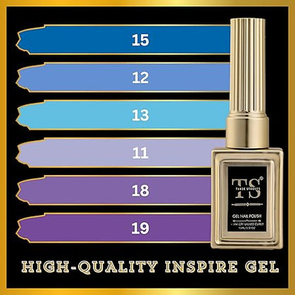 GV43 THR3E STROKES Hema Free Gel Nail Polish Set 6 Colors Gel Polish Manicure Nail Art DIY Home Gifts for Women Girls Rainbow Nails 15ML X 15ML (UV LAMP REQUIRED)(MACHINE SE SUKHENGI) (BLUE LAVENDER 15,12,13,11,18,19, 15ml)