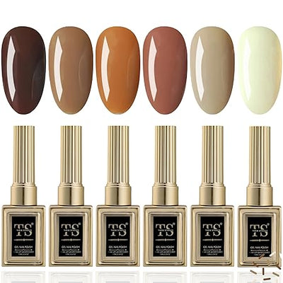 GV444 THR3E STROKES Hema Free Gel Nail Polish Set 6 Colors Gel Polish Manicure Nail Art DIY Home Gifts for Women Girls Rainbow Nails 15ML X 15ML (UV LAMP REQUIRED)(MACHINE SE SUKHENGI) (BROWNIE 72,77,78,80,76,01, 15ml)