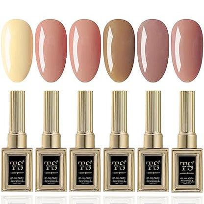 GV446 THR3E STROKES Hema Free Gel Nail Polish Set 6 Colors Gel Polish Manicure Nail Art DIY Home Gifts for Women Girls Rainbow Nails 15ML X 15ML (UV LAMP REQUIRED)(MACHINE SE SUKHENGI) (NUDE BITCH 02,06,10,84,93,82, 15ml)