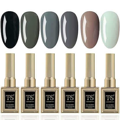 GV449 THR3E STROKES Hema Free Gel Nail Polish Set 6 Colors Gel Polish Manicure Nail Art DIY Home Gifts for Women Girls Rainbow Nails 15ML X 15ML (UV LAMP REQUIRED)(MACHINE SE SUKHENGI) (STONE AGE 43,33,32,31,71,44, 15ml)