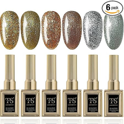 GV450 THR3E STROKES Hema Free Gel Nail Polish Set 6 Colors Gel Polish Manicure Nail Art DIY Home Gifts for Women Girls Rainbow Nails 15ML X 15ML (UV LAMP REQUIRED)(MACHINE SE SUKHENGI) (THE BLING 74,86,73,85,75,87, 15ml)