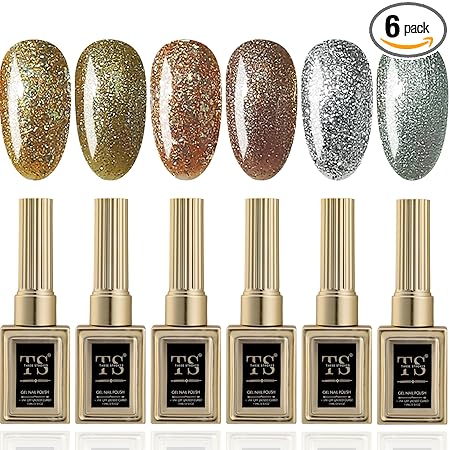 GV450 THR3E STROKES Hema Free Gel Nail Polish Set 6 Colors Gel Polish Manicure Nail Art DIY Home Gifts for Women Girls Rainbow Nails 15ML X 15ML (UV LAMP REQUIRED)(MACHINE SE SUKHENGI) (THE BLING 74,86,73,85,75,87, 15ml)