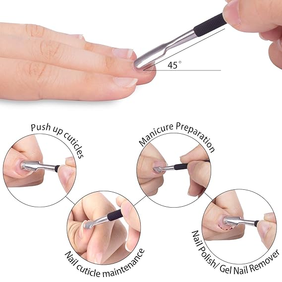 GV453 THR3E STROKES Cuticle Trimmer with Cuticle Pusher Cuticle Nipper Professional Grade Stainless Steel Cuticle Remover Cutter Clipper Durable Pedicure Manicure Tools (Black)