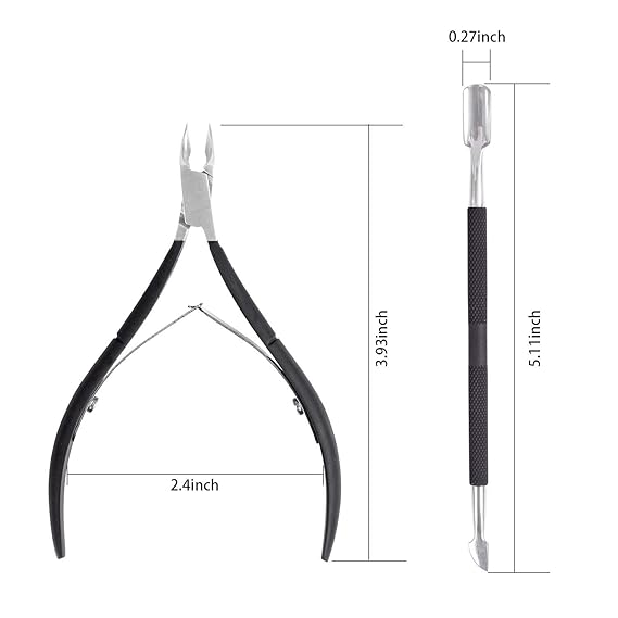 GV453 THR3E STROKES Cuticle Trimmer with Cuticle Pusher Cuticle Nipper Professional Grade Stainless Steel Cuticle Remover Cutter Clipper Durable Pedicure Manicure Tools (Black)