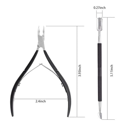 GV453 THR3E STROKES Cuticle Trimmer with Cuticle Pusher Cuticle Nipper Professional Grade Stainless Steel Cuticle Remover Cutter Clipper Durable Pedicure Manicure Tools (Black)
