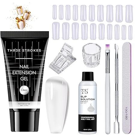 GV456 THR3E STROKES Poly Nail Gel Extension Kit for Builder Gel UV Nail Art Kit, Nail Extension Set (8 Items in the set) (1 CLEAR)
