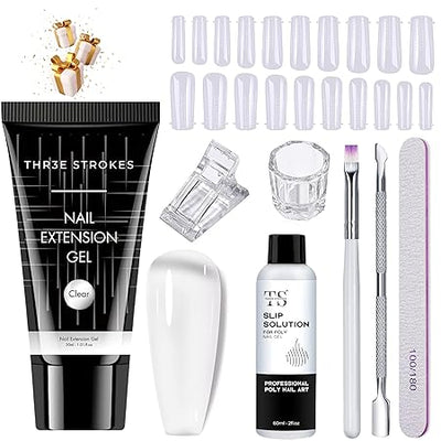 GV456 THR3E STROKES Poly Nail Gel Extension Kit for Builder Gel UV Nail Art Kit, Nail Extension Set (8 Items in the set) (1 CLEAR)