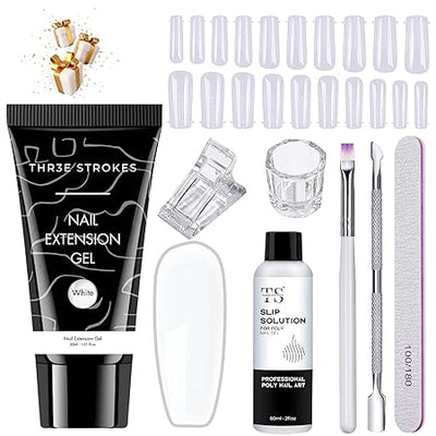GV457 THR3E STROKES Poly Nail Gel Extension Kit for Builder Gel UV Nail Art Kit, Nail Extension Set (8 Items in the set) (2 WHITE)