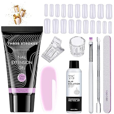 GV459 THR3E STROKES Poly Nail Gel Extension Kit for Builder Gel UV Nail Art Kit, Nail Extension Set (8 Items in the set) (4 CLEAR PINK)
