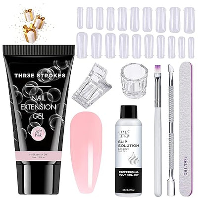 GV462 THR3E STROKES Poly Nail Gel Extension Kit for Builder Gel UV Nail Art Kit, Nail Extension Set (8 Items in the set) (7 LIGHT PINK)