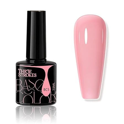 GV468 THR3E STROKES Gel Nail Polish LED UV Gel Soak Off Clear Nude Pink French Manicure Light Pink Jelly Nail GelPolish Varnish Curing Requires 1pcs 7.5ml for Home Salon Nail Art DIY