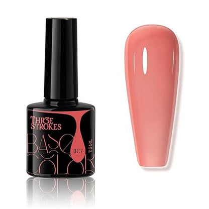GV468 THR3E STROKES Gel Nail Polish LED UV Gel Soak Off Clear Nude Pink French Manicure Light Pink Jelly Nail GelPolish Varnish Curing Requires 1pcs 7.5ml for Home Salon Nail Art DIY