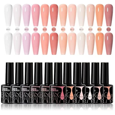 GV468 THR3E STROKES Gel Nail Polish LED UV Gel Soak Off Clear Nude Pink French Manicure Light Pink Jelly Nail GelPolish Varnish Curing Requires 1pcs 7.5ml for Home Salon Nail Art DIY