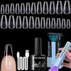 GV472 THR3E STROKES Gel Nail Kit Easy Nail Extension Set With 100Pcs Shaped Tips 6 in 1 Nail Glue Base Gel and Innovative Led Lamp Easy Funny Diy Nail Tips Art Decoration at Home Gift for Women (P6 GEL X KIT)
