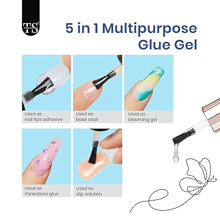 GV476 THR3E STROKES Gel Nail Kit Easy Nail Extension Set With 100Pcs Shaped Tips 6 in 1 Nail Glue Base Gel and Innovative Led Lamp Easy Funny Diy Nail Tips Art Decoration at Home Gift for Women (P12 GEL X KIT)