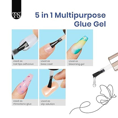 GV476 THR3E STROKES Gel Nail Kit Easy Nail Extension Set With 100Pcs Shaped Tips 6 in 1 Nail Glue Base Gel and Innovative Led Lamp Easy Funny Diy Nail Tips Art Decoration at Home Gift for Women (P12 GEL X KIT)
