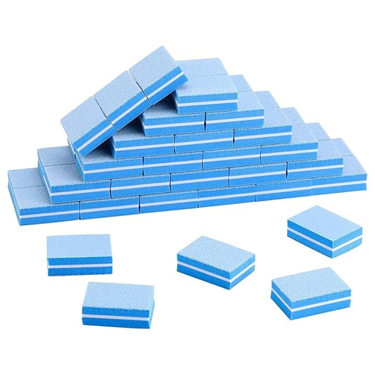 GV481 THR3E STROKES 50 Pcs Mini Buffers for Nails 180/100 Grit Buffer for Acrylic Nails, Blue, 100/180 Grit