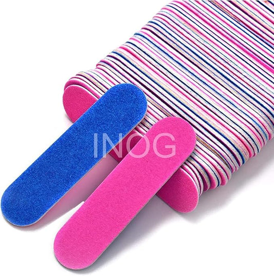 GV482 THR3E STROKES Mini Nail File (180/240 Grit), 100Pcs Disposable Nail Files Double Sided Emery Boards Home or Professional Manicure Pedicure Tools (Blue and Pink)