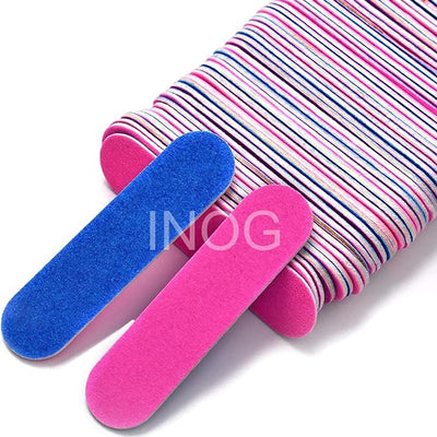 GV482 THR3E STROKES Mini Nail File (180/240 Grit), 100Pcs Disposable Nail Files Double Sided Emery Boards Home or Professional Manicure Pedicure Tools (Blue and Pink)