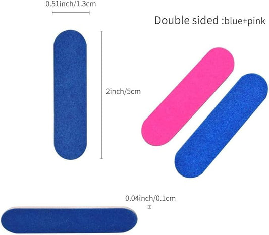 GV482 THR3E STROKES Mini Nail File (180/240 Grit), 100Pcs Disposable Nail Files Double Sided Emery Boards Home or Professional Manicure Pedicure Tools (Blue and Pink)