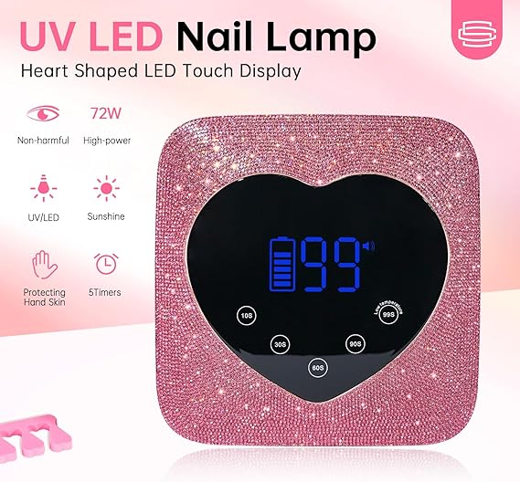 GV483 UV Light for Nails, Cordless UV Nail Lamp 72W, Rechargeable Black Diamond LED Dryer with 5 Timer Setting, Touch Control & Auto Sensor, Fast Light Curing Lamp for Salon & Home
