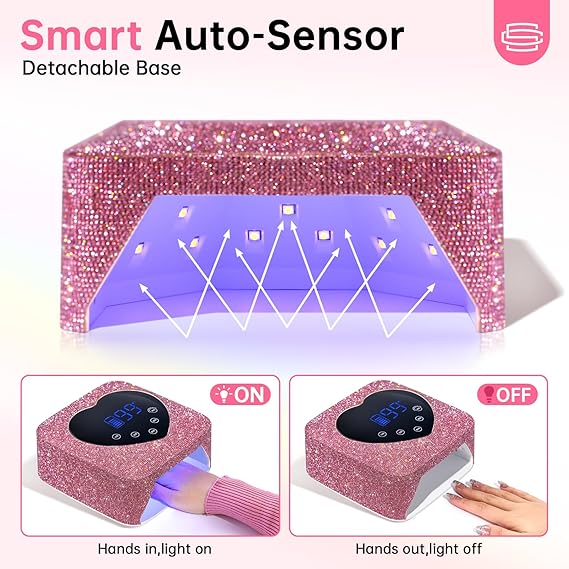 GV483 UV Light for Nails, Cordless UV Nail Lamp 72W, Rechargeable Black Diamond LED Dryer with 5 Timer Setting, Touch Control & Auto Sensor, Fast Light Curing Lamp for Salon & Home
