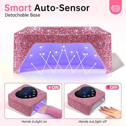 GV483 UV Light for Nails, Cordless UV Nail Lamp 72W, Rechargeable Black Diamond LED Dryer with 5 Timer Setting, Touch Control & Auto Sensor, Fast Light Curing Lamp for Salon & Home