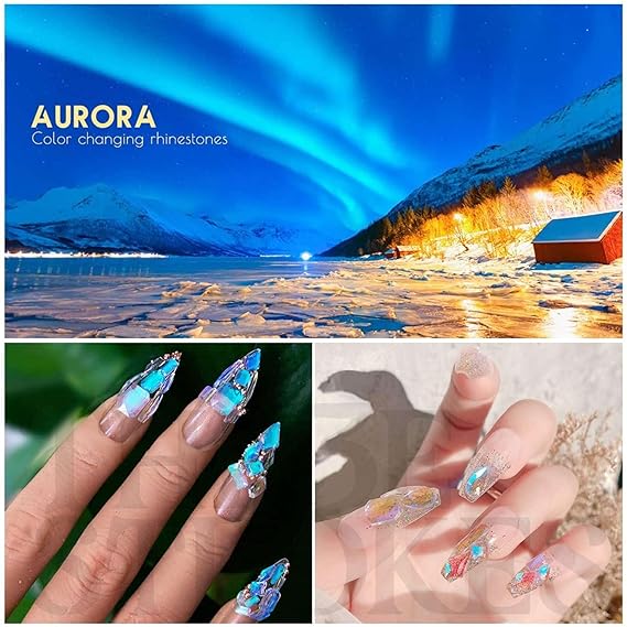 GV486 THR3E STROKES Aurora Nail Art Rhinestones Clear Moonlight Charms Multi Shapes Flatback Big Gems Round Beads K9 Glass Crystals Diamonds Jewels for Nails Faces Makeup (d2)