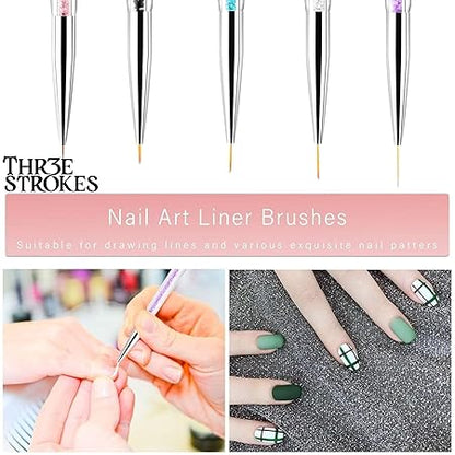 GV488 THR3E STROKES Art Brushes, 9PCS Nail Brushes With Liner Brush and Dotting Pens for Home Use and Professional Salon (NSB1)