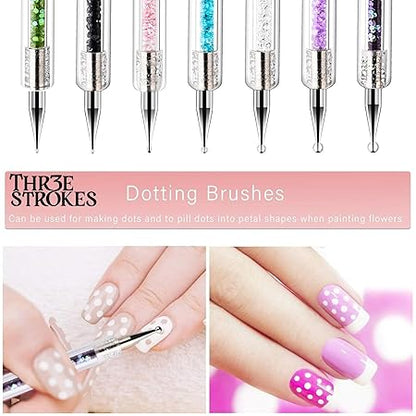 GV488 THR3E STROKES Art Brushes, 9PCS Nail Brushes With Liner Brush and Dotting Pens for Home Use and Professional Salon (NSB1)