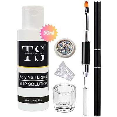 GV489 THR3E STROKES Polygel Slip Solution Liquid - 50ml Anti-stick for Poly Nail Gel Colors (50SS+1DD+1SPAT+1CLIP+1MILLER)