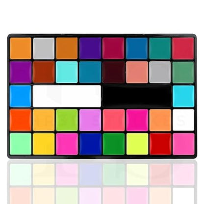 GV490 THR3E STROKES 36 Colours Oil Based Face Body Painting Kit Halloween Face Makeup, Black & White Body Costume Party Painting Makeup Palette Hypoallergenic Neon Pigmented Body Paints for Special Effects Costume Cosplay Makeup (36BP)