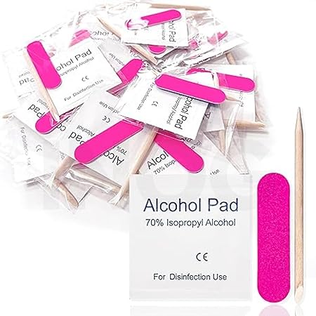 GV492 INOG 30 Pack Disposable Manicure Kit Individually Packed 3-Piece Mini Press on Nail Art Tool Prep Kit Includes Mini Nail File, Cuticle Stick, Prep Pad, 30 Sets for Salon Business Home Travel Use