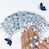 GV494 INOG 30 Sheets Flower Nail Art Stickers, White Flower with Rhinestones Designs Nail Decals 3D Self Adhesive Nail Stickers NailArt Supplies White Flower Stickers for Nails (Blue)