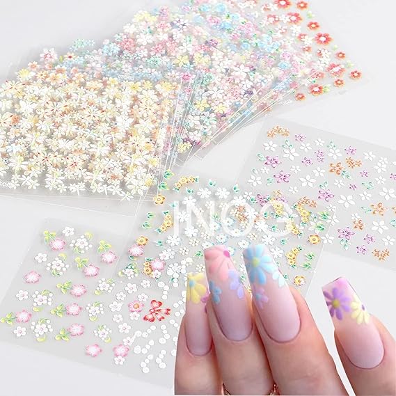 GV496 INOG Mini Flower Nail Art Stickers - 30 Sheet Colorful Daisy Self-Adhesive Embossing Stickers for Nail Extension and DIY Embellishments (Colourful)