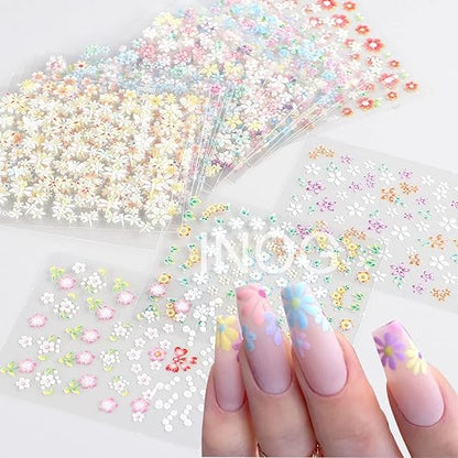 GV496 INOG Mini Flower Nail Art Stickers - 30 Sheet Colorful Daisy Self-Adhesive Embossing Stickers for Nail Extension and DIY Embellishments (Colourful)