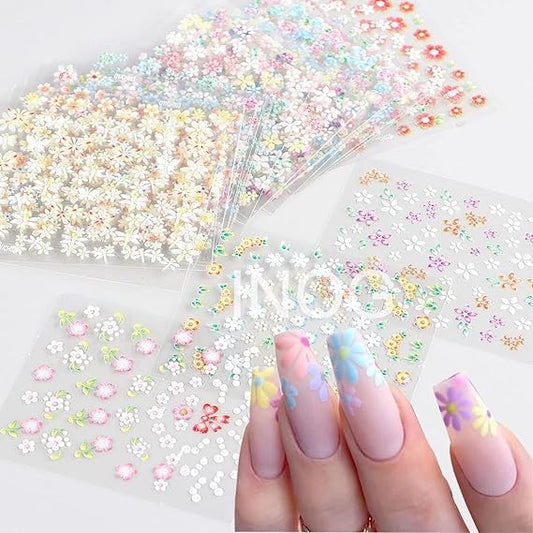 GV496 INOG Mini Flower Nail Art Stickers - 30 Sheet Colorful Daisy Self-Adhesive Embossing Stickers for Nail Extension and DIY Embellishments (Colourful)