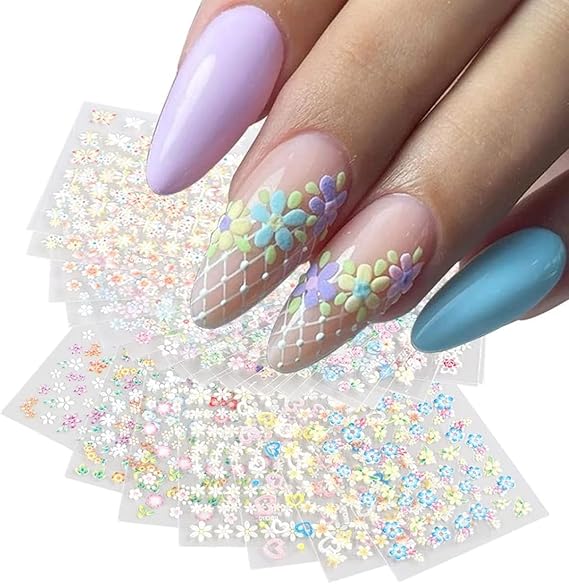 GV496 INOG Mini Flower Nail Art Stickers - 30 Sheet Colorful Daisy Self-Adhesive Embossing Stickers for Nail Extension and DIY Embellishments (Colourful)