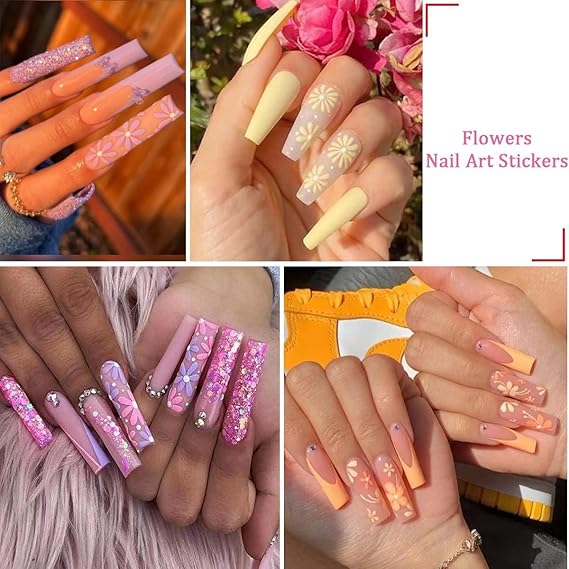 GV496 INOG Mini Flower Nail Art Stickers - 30 Sheet Colorful Daisy Self-Adhesive Embossing Stickers for Nail Extension and DIY Embellishments (Colourful)