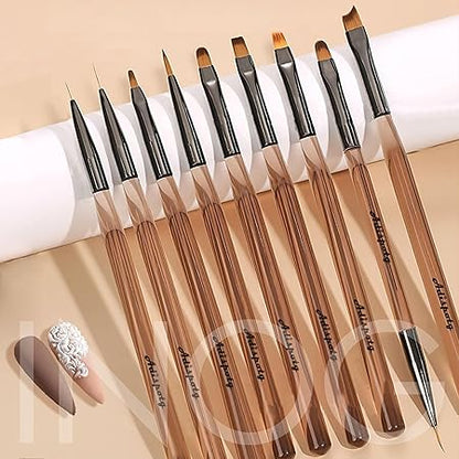 GV498 INOG 9Pcs Nail Art Brushes,Nail Art Tool Set, Nail Dotting Tools, Nail Art Design Brushes for Gel Polish, Nail Polish Brushes&Clean Up Brushes, 3D Nail Art Decorations Brush for DIY Manicure