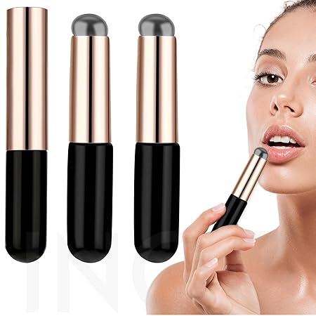 GV499 INOG 2pcs Silicone LipBrush SiliconeLip Applicator with Cap Elastic Silicone Lip Balm Applicatorr Reusable LipMask Applicator Lips Smudge Brush for Lipstick LipGloss LipTint Lip Mask LipMakeup Brush (Black)