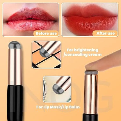 GV499 INOG 2pcs Silicone LipBrush SiliconeLip Applicator with Cap Elastic Silicone Lip Balm Applicatorr Reusable LipMask Applicator Lips Smudge Brush for Lipstick LipGloss LipTint Lip Mask LipMakeup Brush (Black)