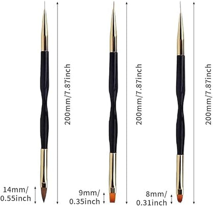 GV500 INOG 3Pcs Nail Drawing Pen, Dual End Nail Art Pen Brush Acrylic Round Flat Painting Drawing Liner Nail Tools