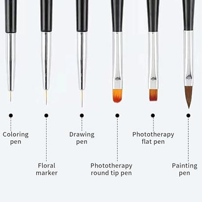 GV500 INOG 3Pcs Nail Drawing Pen, Dual End Nail Art Pen Brush Acrylic Round Flat Painting Drawing Liner Nail Tools
