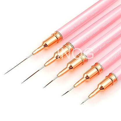 GV501 INOG Nail Art Liner Brushes, 5Pcs Painting Nail Art Brush Set Nail Dotting Drawing Tool for Long Lines, Thin Details, Fine Drawing Sizes 4/8/12/20/25mm(Pink) Nylon, Fine Point Bristle
