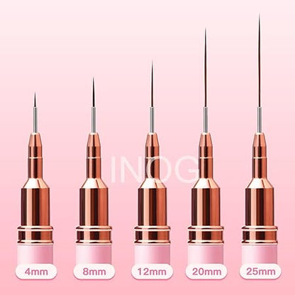 GV501 INOG Nail Art Liner Brushes, 5Pcs Painting Nail Art Brush Set Nail Dotting Drawing Tool for Long Lines, Thin Details, Fine Drawing Sizes 4/8/12/20/25mm(Pink) Nylon, Fine Point Bristle