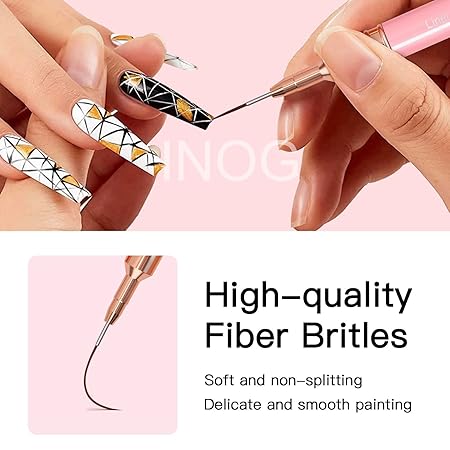 GV501 INOG Nail Art Liner Brushes, 5Pcs Painting Nail Art Brush Set Nail Dotting Drawing Tool for Long Lines, Thin Details, Fine Drawing Sizes 4/8/12/20/25mm(Pink) Nylon, Fine Point Bristle